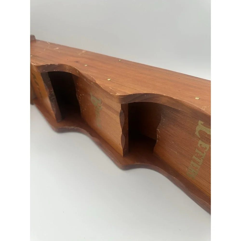 Vintage MCM 3 Tier Wood Wall Mount Letters Bill's Holder Organizer
